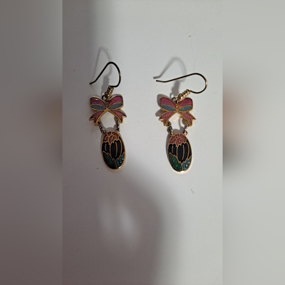 Tiny Vintage Easter Egg And Bow Earrings